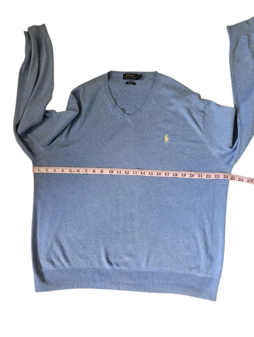 Polo Ralph Lauren Light Blue V-Neck Sweater Men's Large Cotton READ